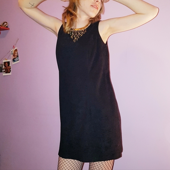 Vintage Velvet Little Black Dress / Mod Dress